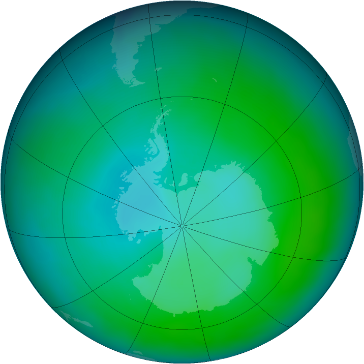 Antarctic ozone map for January 2013